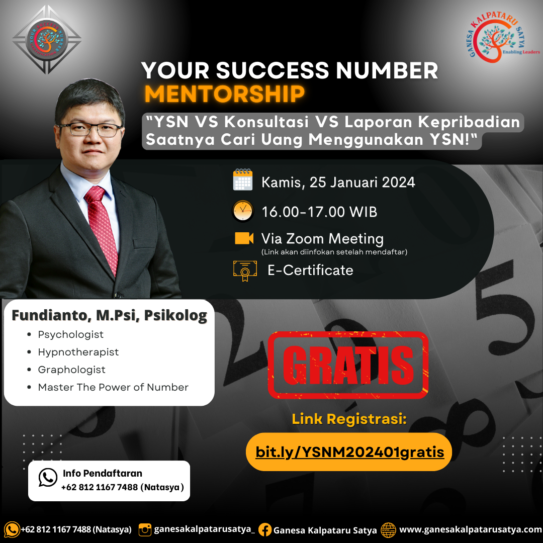 Your Success Number Mentorship: YSN VS Konsultasi VS Laporan Kepribadian�Saatnya Cari Uang Menggunakan YSN!